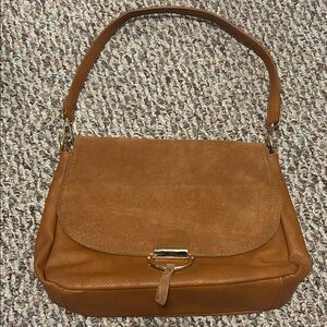 Moda Luxe Tan Shoulder Bag with Suede Flap